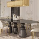 Prabangūs valgomojo stalai elegantiškam interjerui
